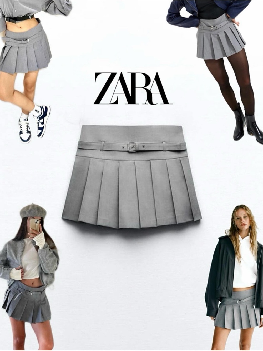 Zara Gray Pleated Mini Skort - Size XL